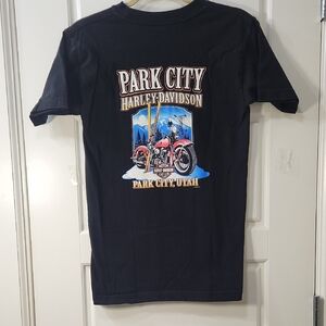 Harley-Davidson Black Tee with Red and Blue Graphic